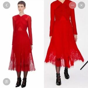 Self portrait Dark Red Cross front midi Dress